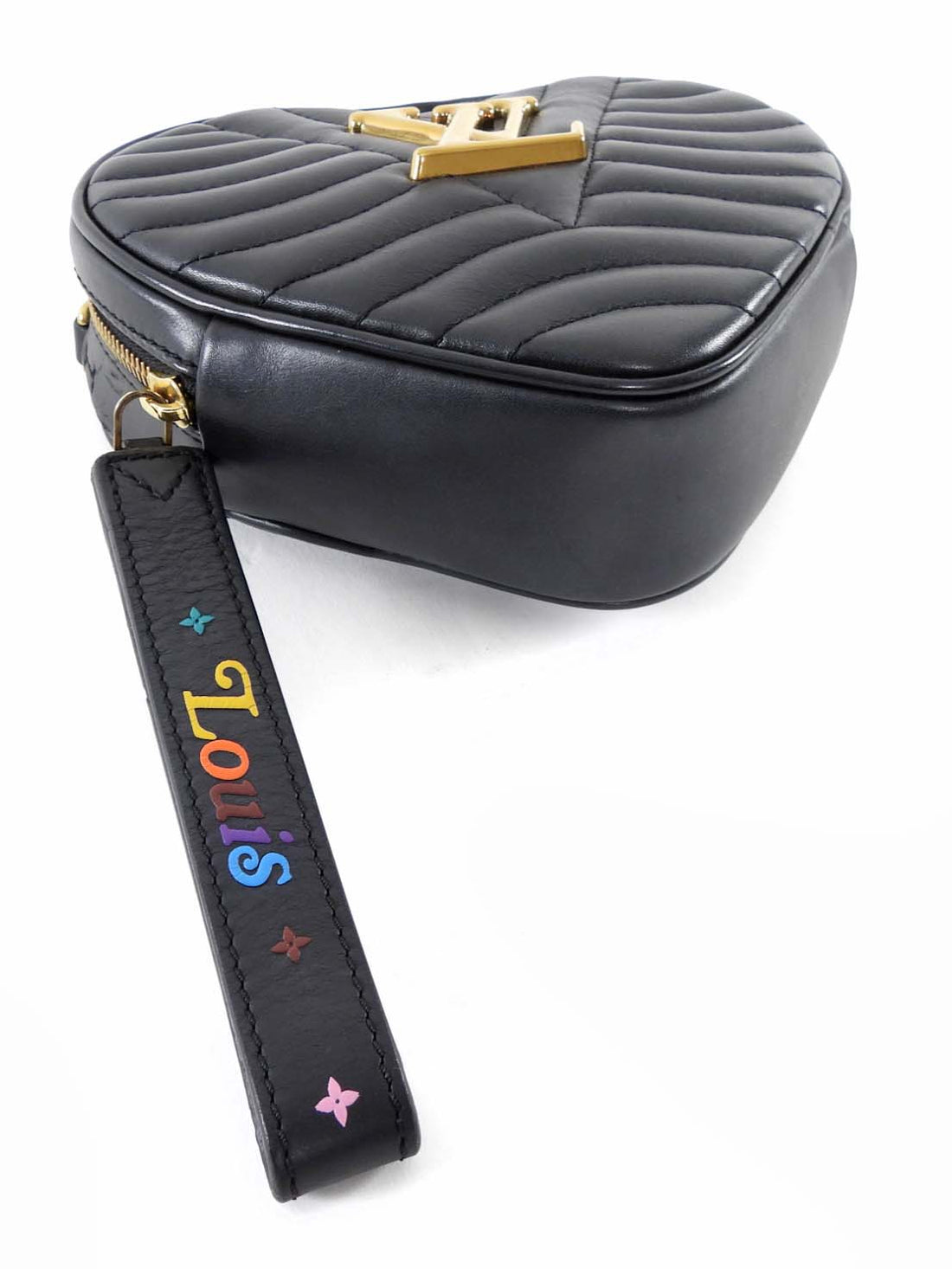 Louis Vuitton Black Quilted Leather New Wave Heart Wristlet Mini Bag