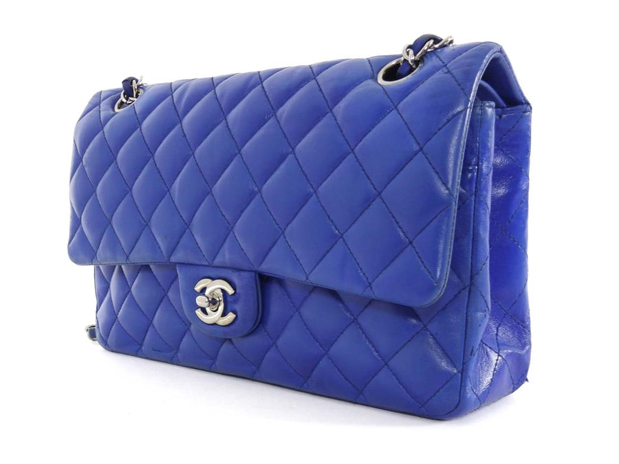 Chanel 10C Cobalt Blue Lambskin Quilted Medium Classic Double Flap Bag SHW