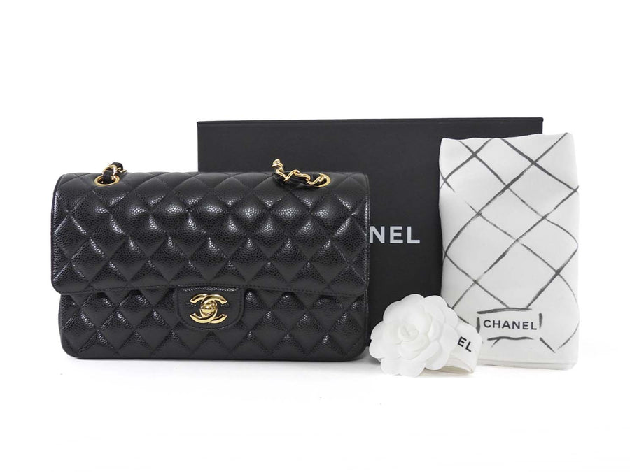 Chanel Black Caviar Leather Medium CC Classic Double Flap Bag GHW
