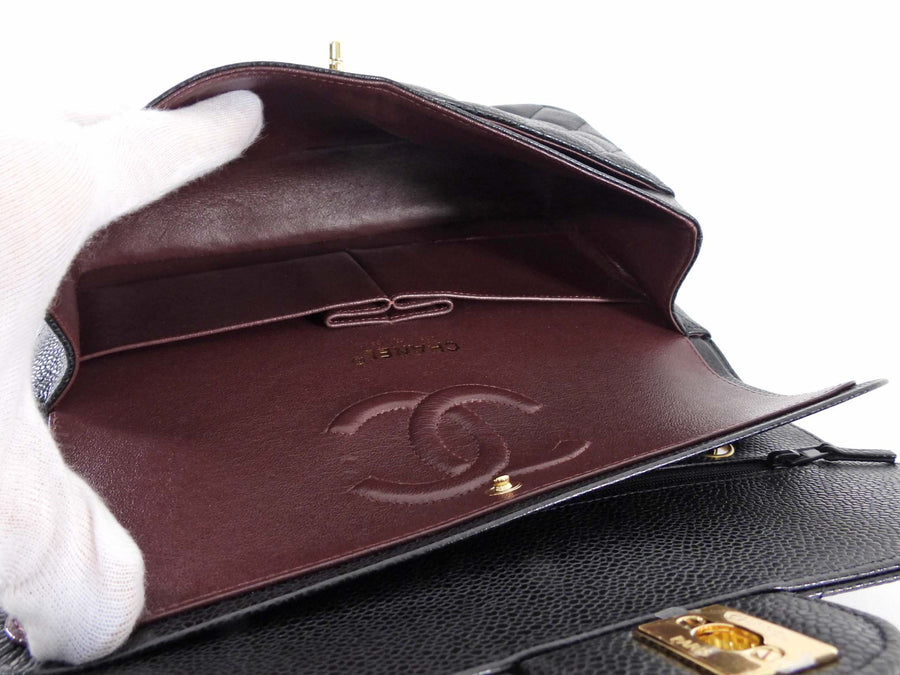 Chanel Black Caviar Leather Medium CC Classic Double Flap Bag GHW