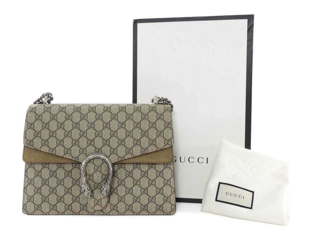 Gucci Medium Dionysus Supreme Monogram Coasted Canvas Chain Flap Bag