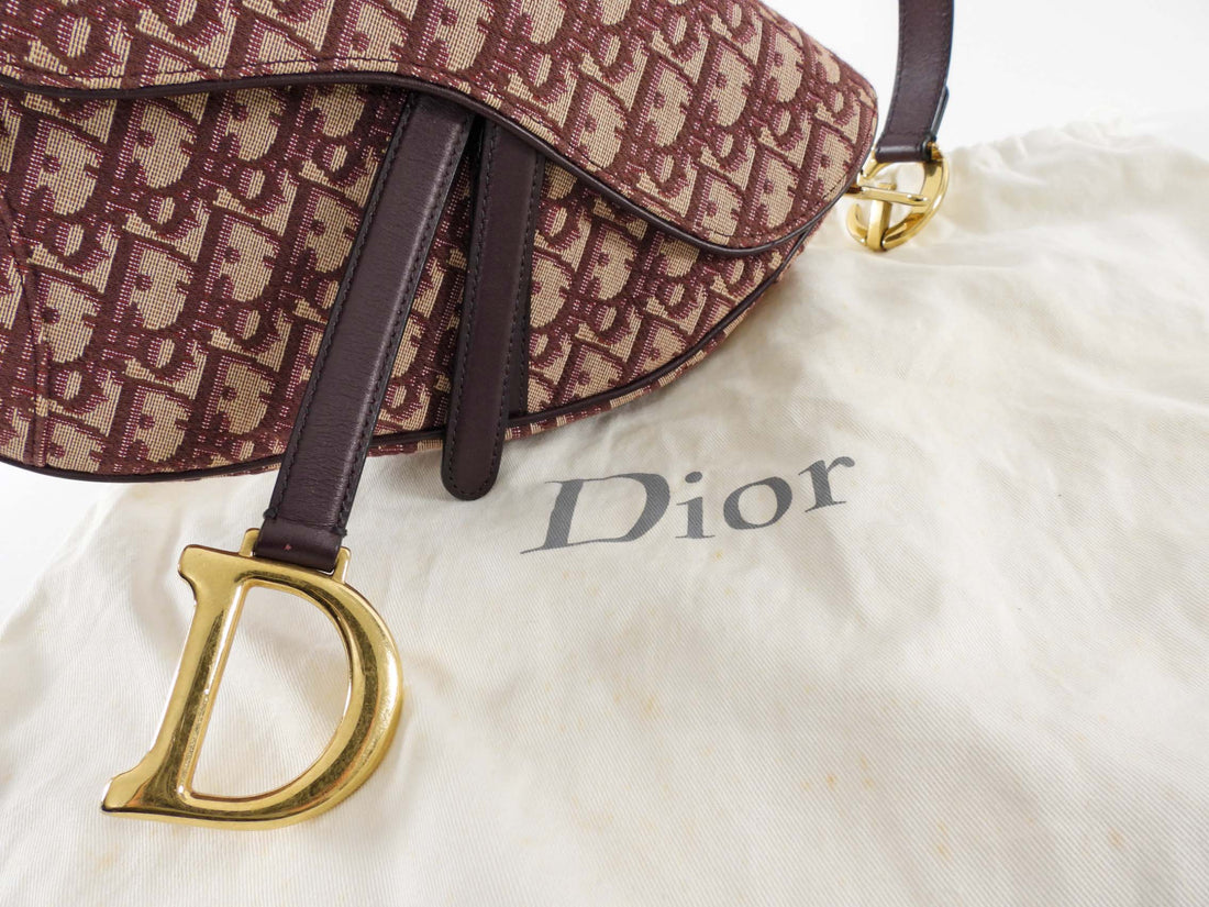 Dior Burgundy Oblique Jacquard Medium Saddle Shoulder Bag