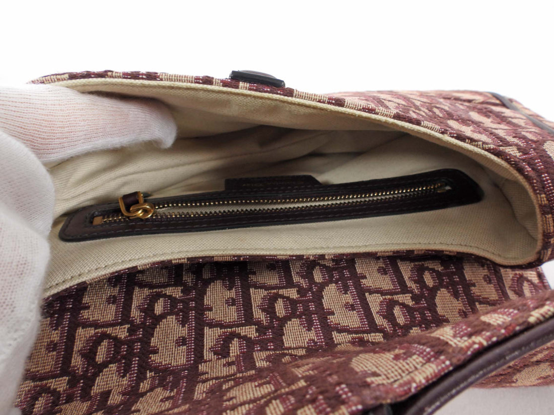 Dior Burgundy Oblique Jacquard Medium Saddle Shoulder Bag