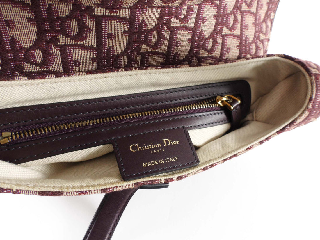 Dior Burgundy Oblique Jacquard Medium Saddle Shoulder Bag