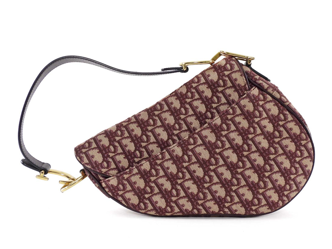 Dior Burgundy Oblique Jacquard Medium Saddle Shoulder Bag