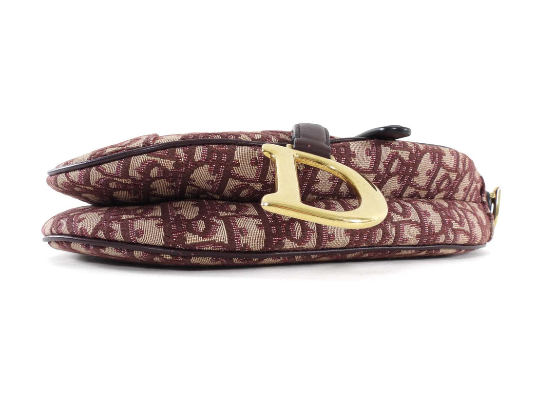 Dior Burgundy Oblique Jacquard Medium Saddle Shoulder Bag