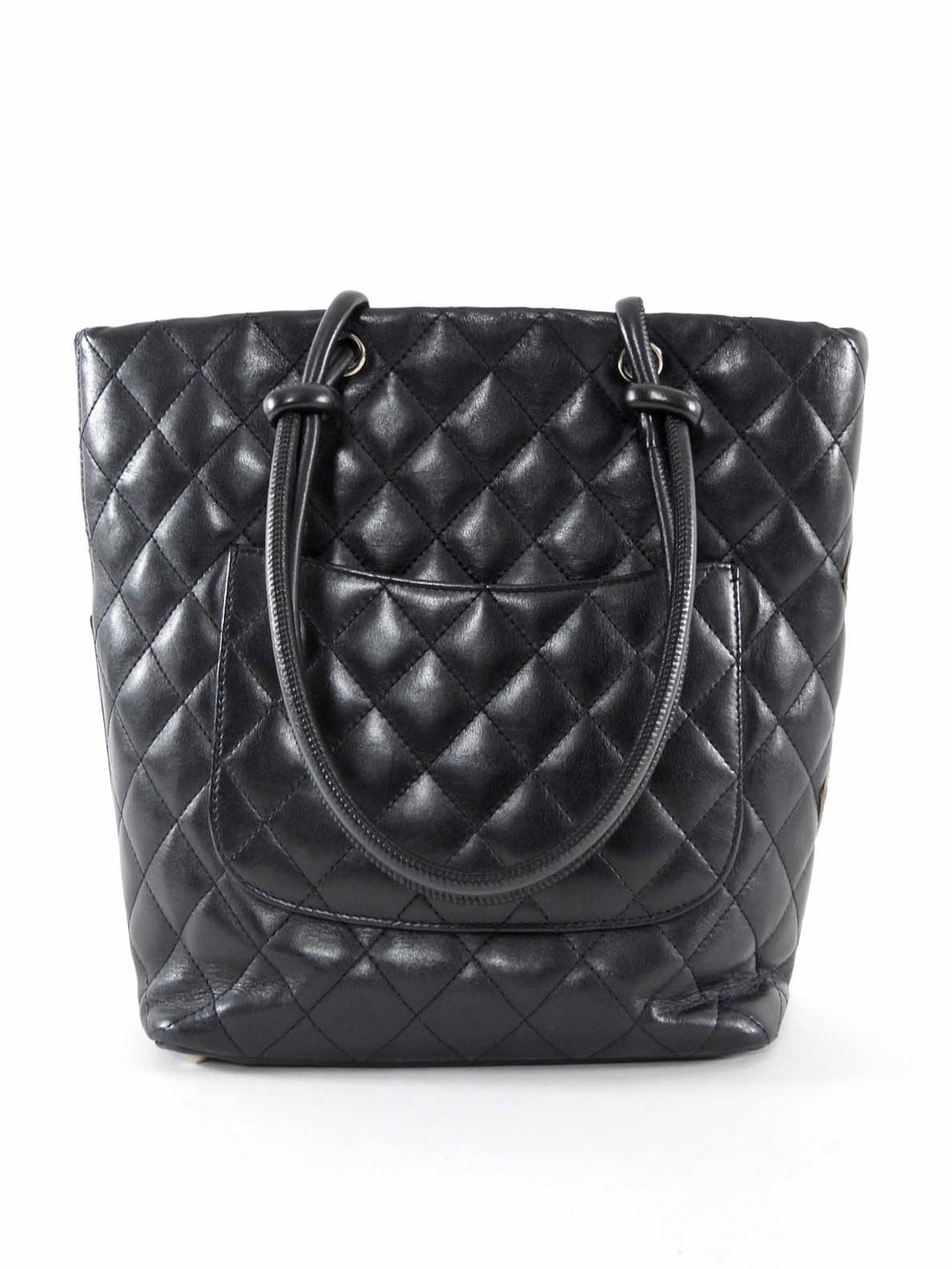 Chanel Vintage 2004 Cambon CC PM Black Quilted Lambskin Tote Bag