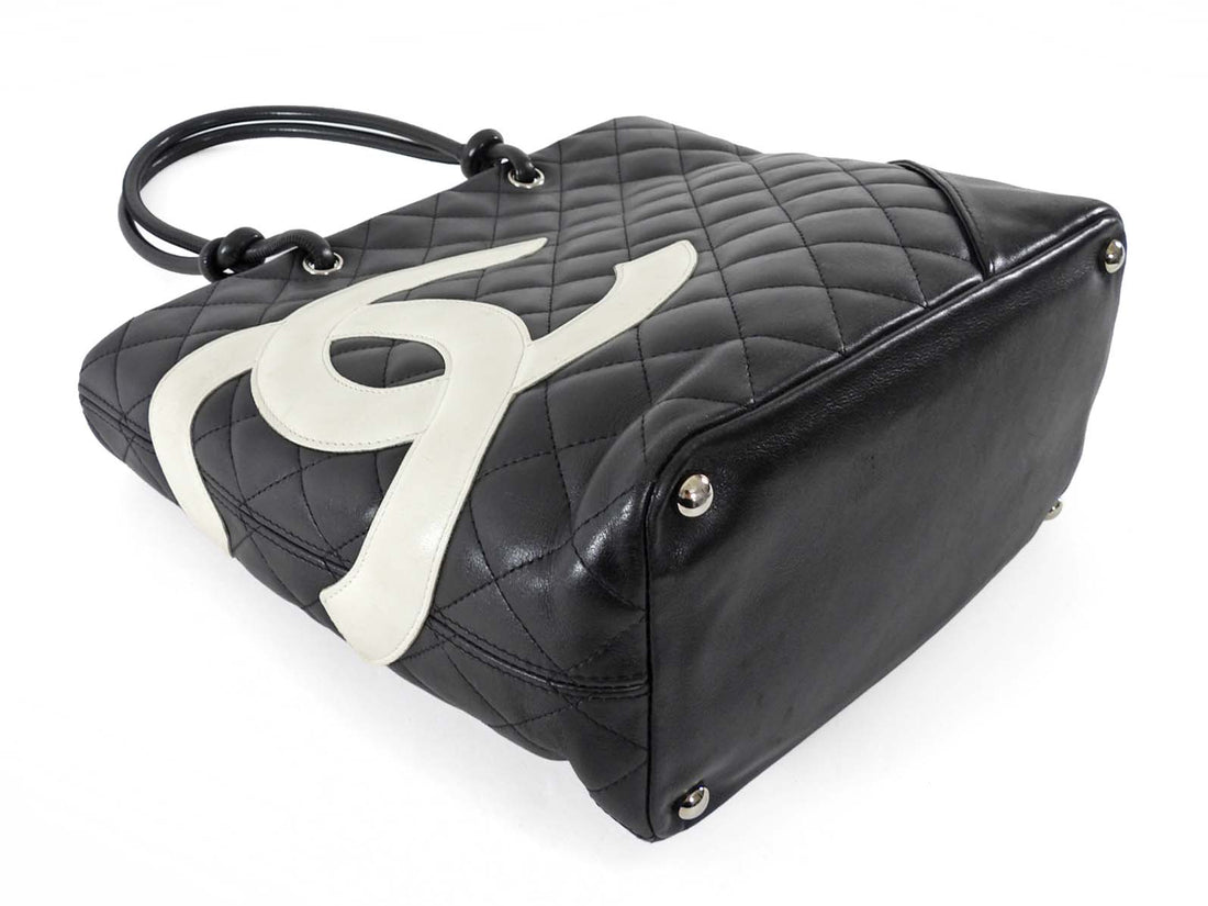 Chanel Vintage 2004 Cambon CC PM Black Quilted Lambskin Tote Bag