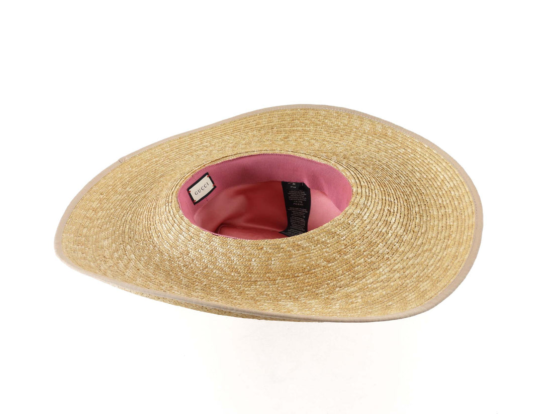 Gucci Wide Brim Straw Fuchsia Crystal Embellished Sun Hat