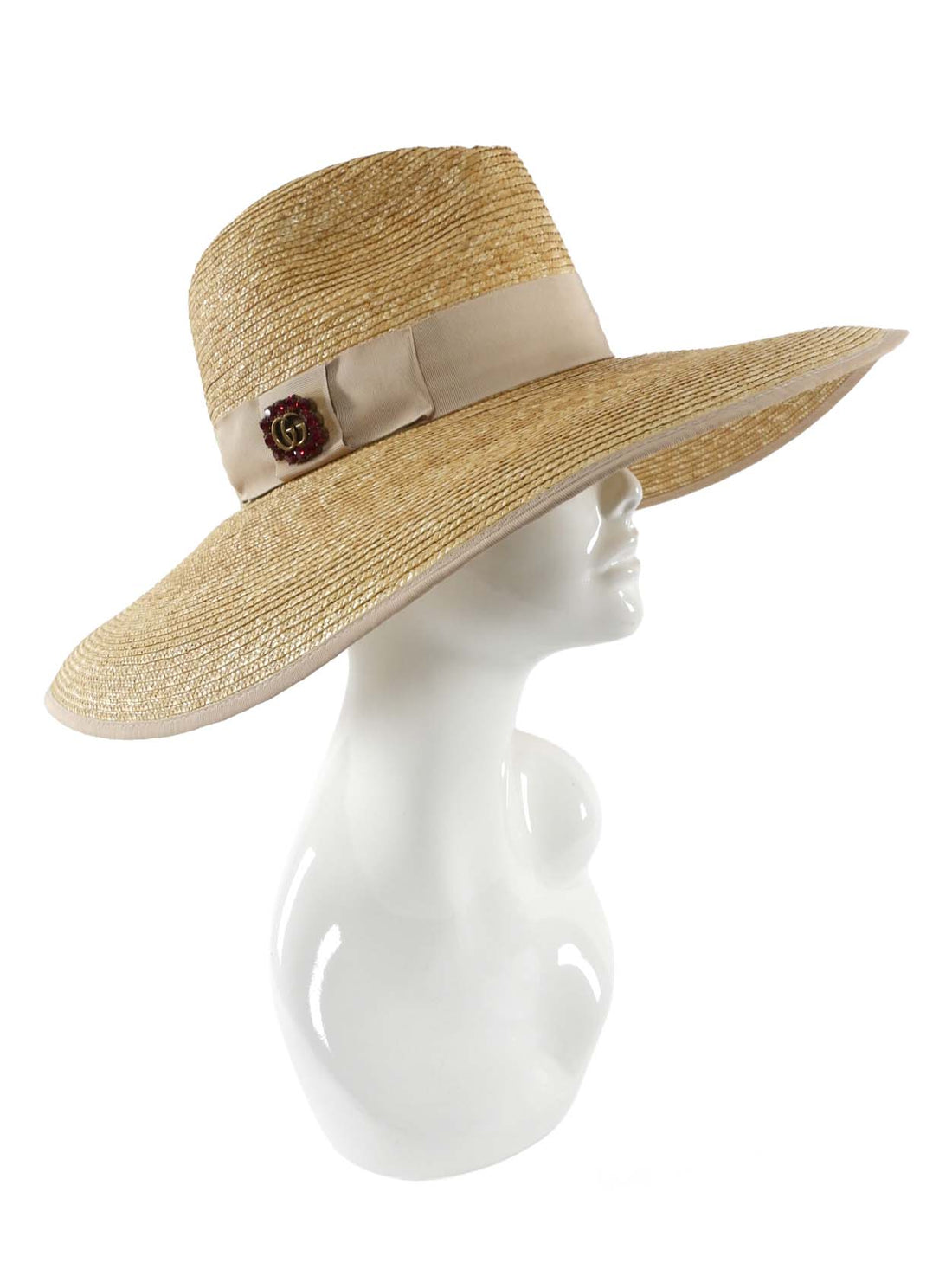 Gucci Wide Brim Straw Fuchsia Crystal Embellished Sun Hat