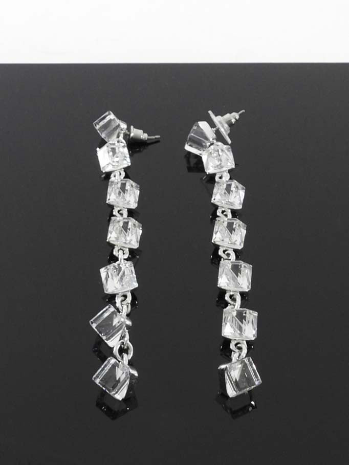 Swarovski Crystal Long Cube Chain Fringe Earrings