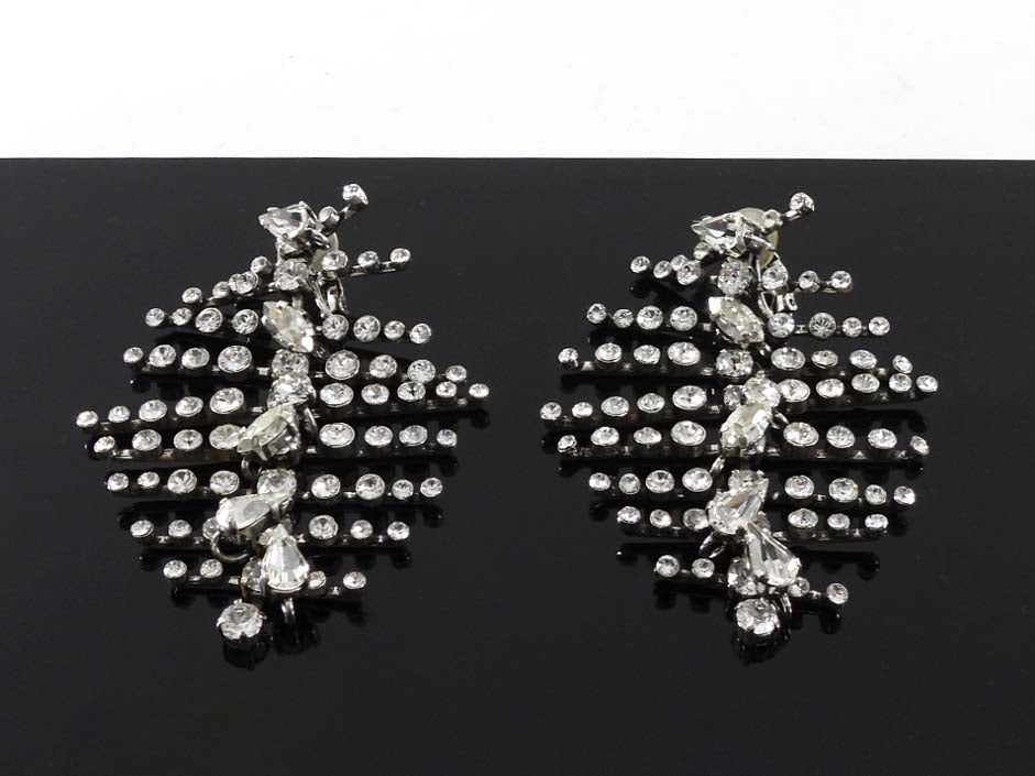 Saint Laurent Crystal Segmented Statement Clip Earrings