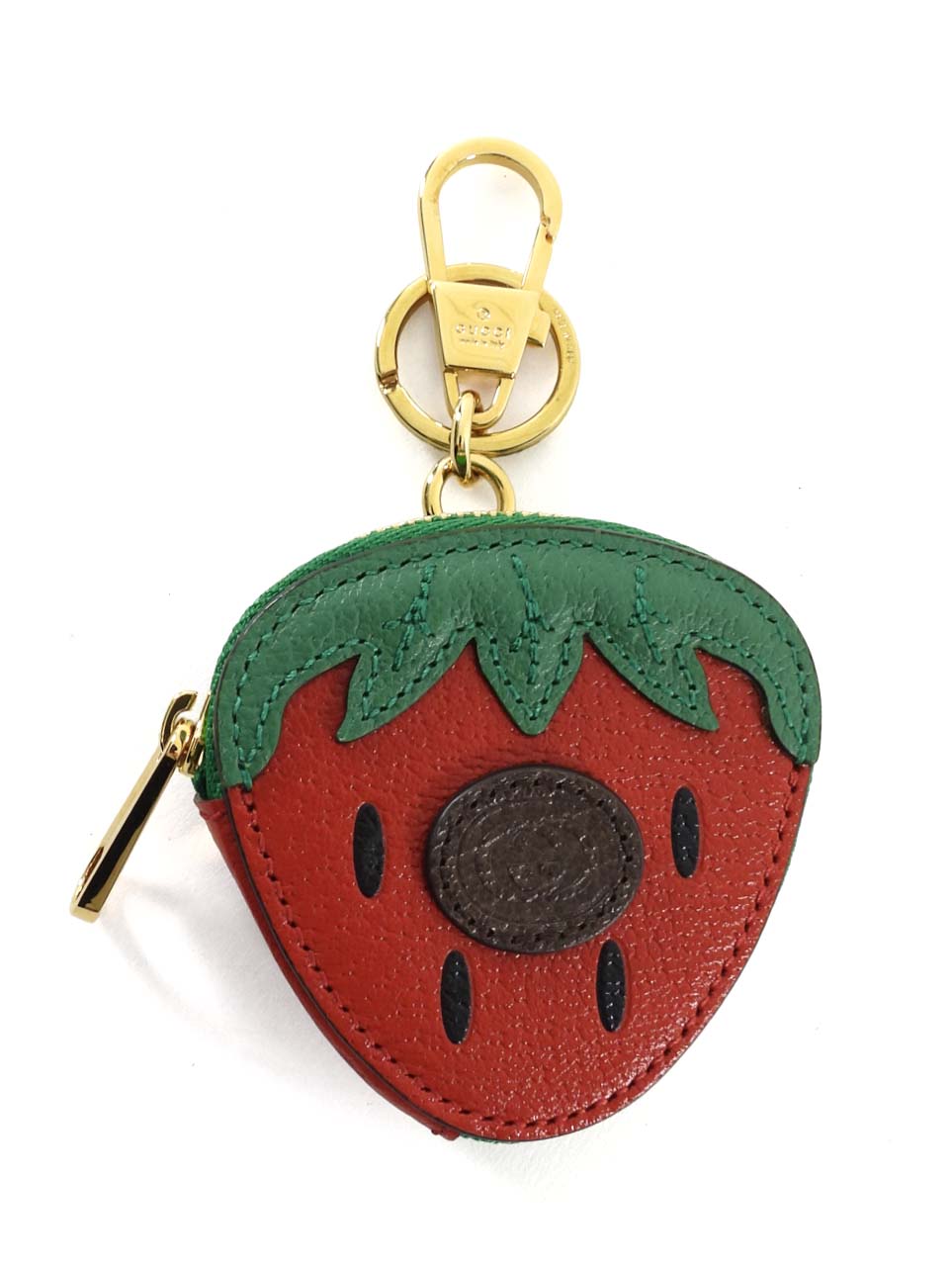 Gucci 2022 Fruttini Leather Strawberry Zip Coin Case Keyring Bag Charm