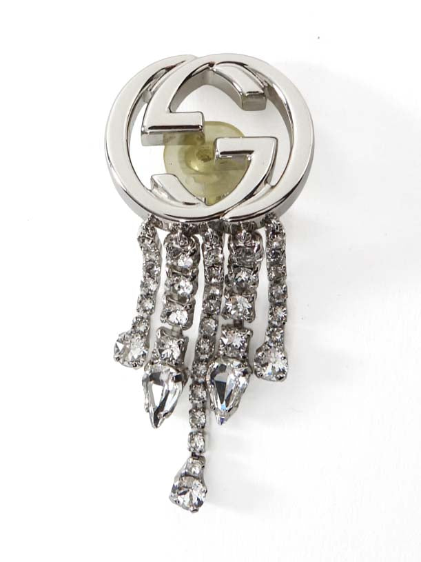 Gucci Silvertone Crystal Fringe Interlocking GG Mono Clip Earring