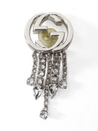 Gucci Silvertone Crystal Fringe Interlocking GG Mono Clip Earring
