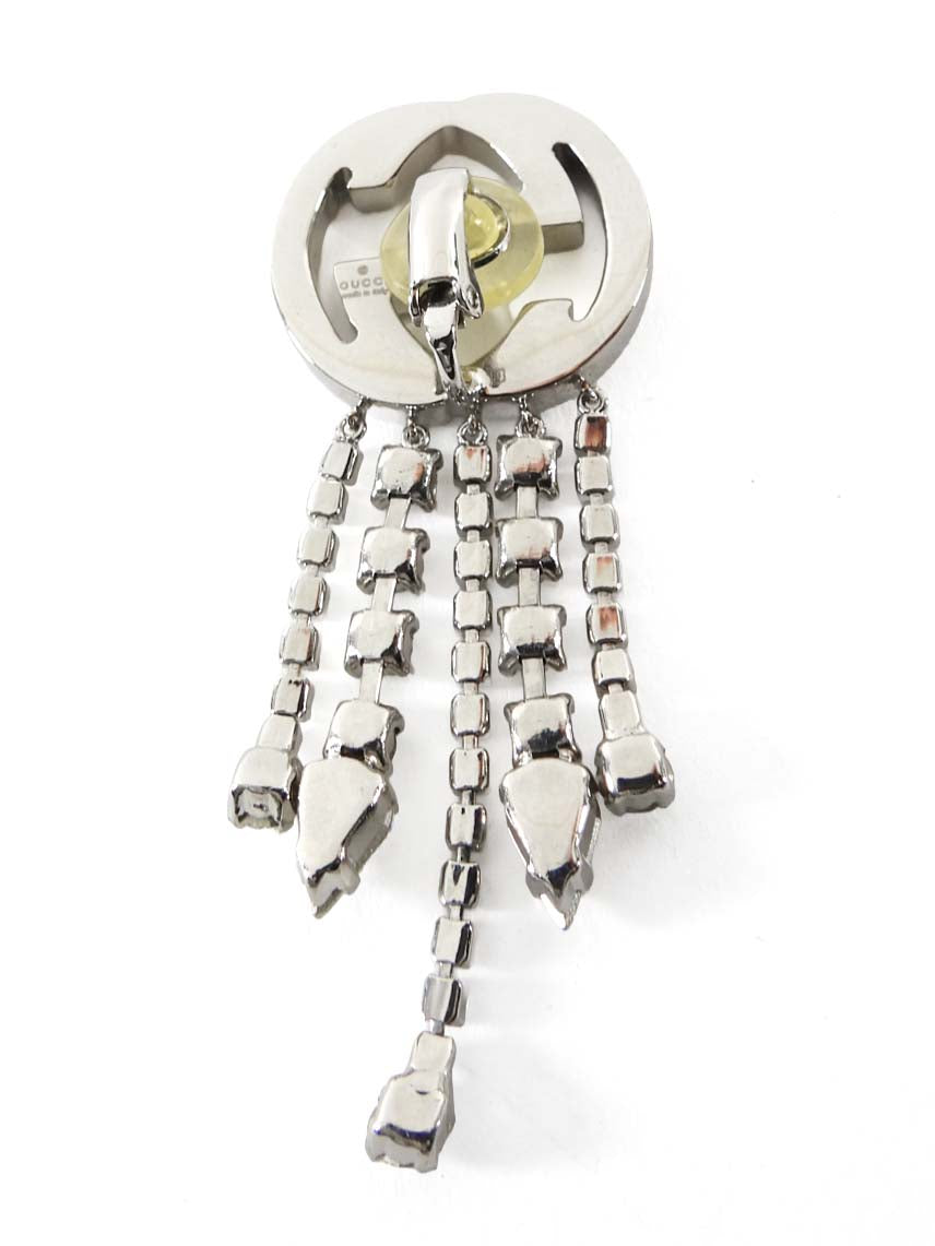 Gucci Silvertone Crystal Fringe Interlocking GG Mono Clip Earring