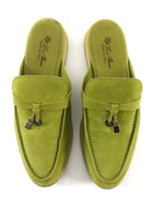 Loro Piana Lime Green Babouche Charms Walk Flat Suede Mules - 38