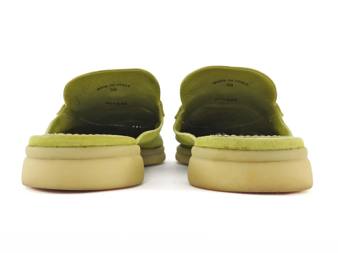 Loro Piana Lime Green Babouche Charms Walk Flat Suede Mules - 38