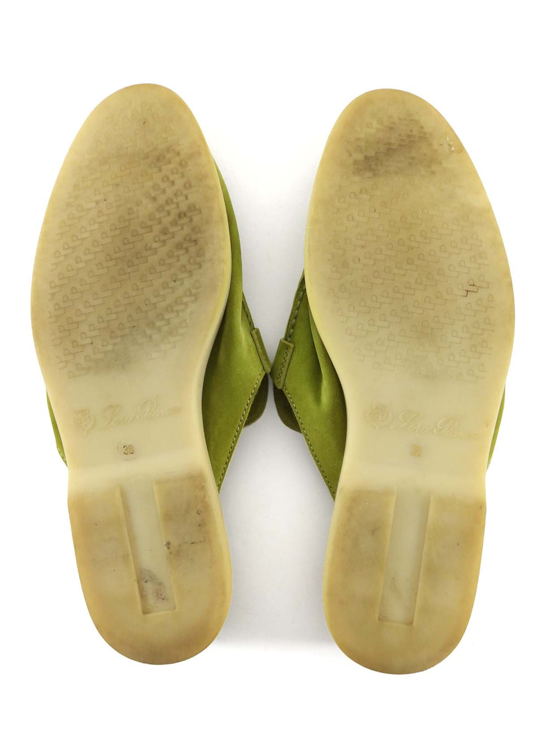 Loro Piana Lime Green Babouche Charms Walk Flat Suede Mules - 38