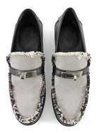 Hermes Destin Black Leather and Grey Toile Kelly Lock Loafers - 37