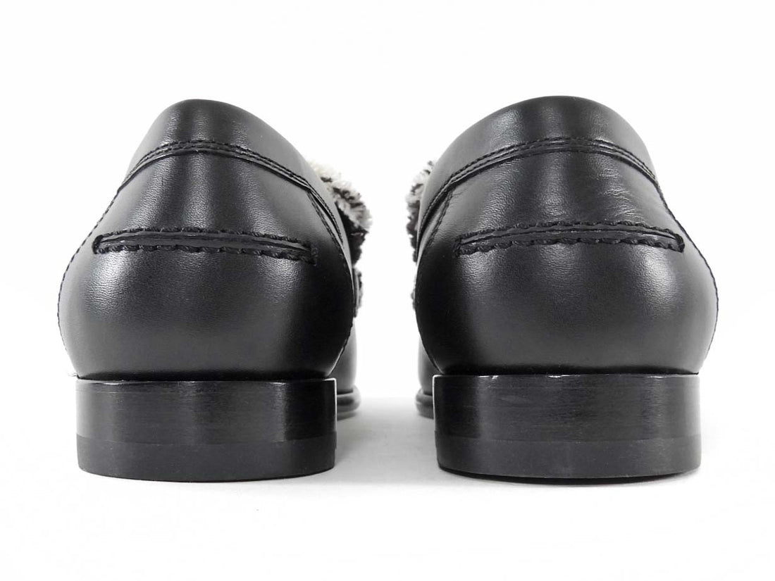 Hermes Destin Black Leather and Grey Toile Kelly Lock Loafers - 37