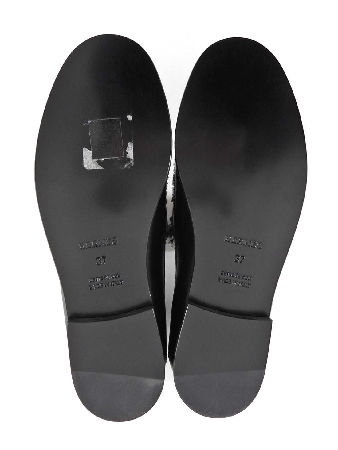 Hermes Destin Black Leather and Grey Toile Kelly Lock Loafers - 37