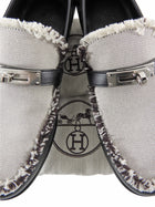 Hermes Destin Black Leather and Grey Toile Kelly Lock Loafers - 37