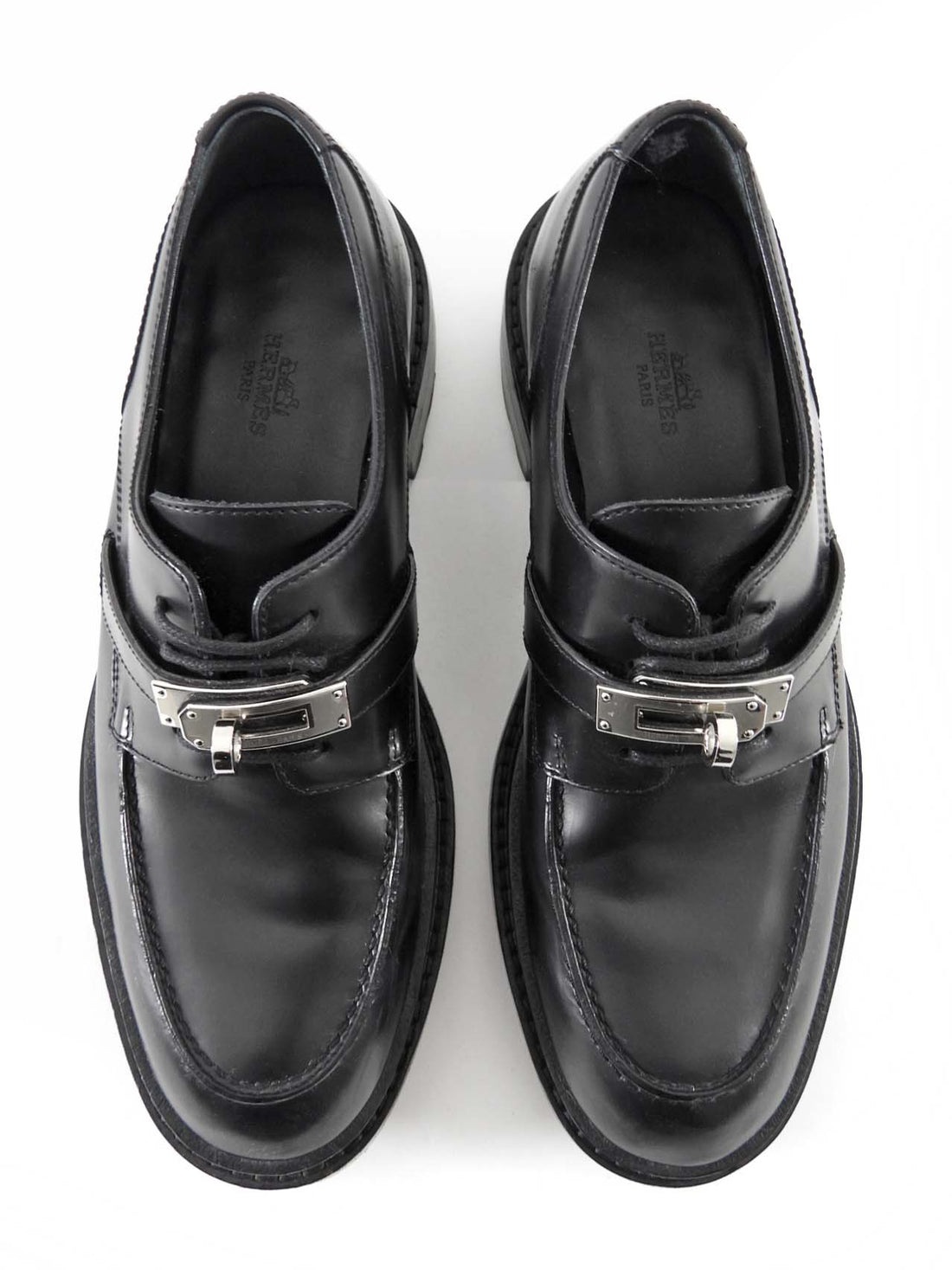 Hermes Leather First Derby Black Leather Kelly Lock Oxford Shoes - 37