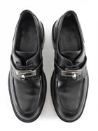 Hermes Leather First Derby Black Leather Kelly Lock Oxford Shoes - 37
