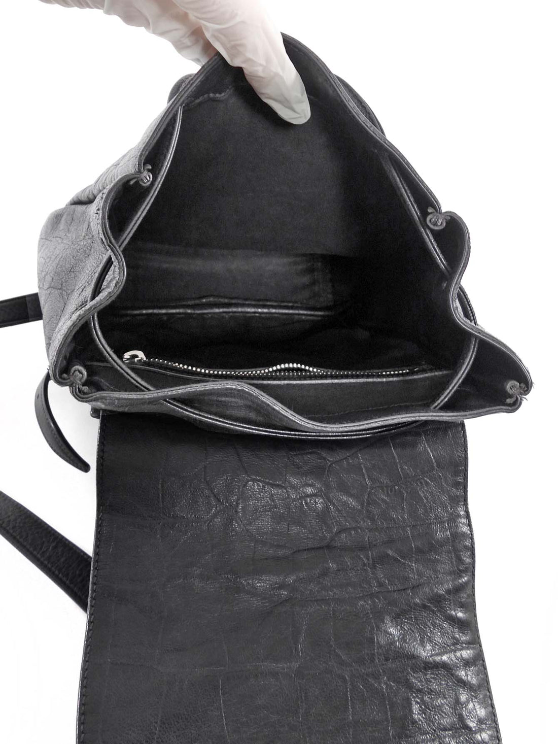 Saint Laurent Black Croc Embossed Leather YSL Tassel Logo Small Festival Backpack