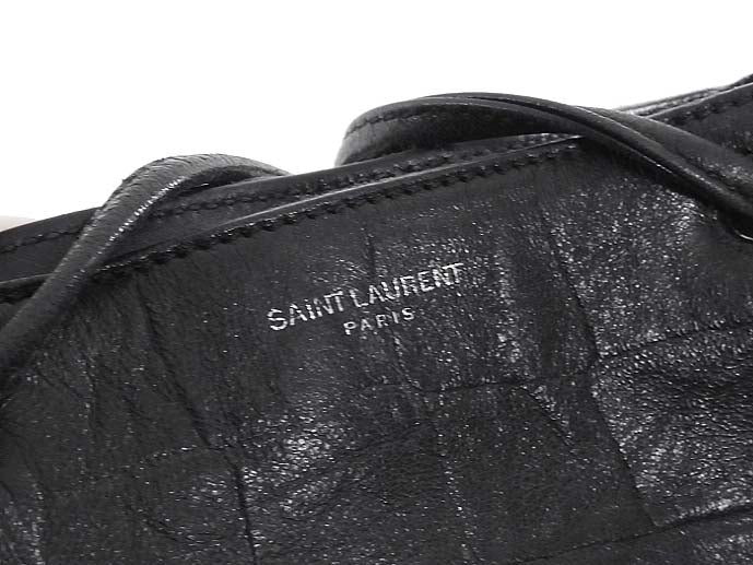 Saint Laurent Black Croc Embossed Leather YSL Tassel Logo Small Festival Backpack