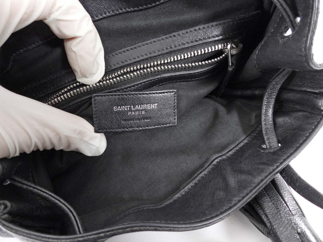 Saint Laurent Black Croc Embossed Leather YSL Tassel Logo Small Festival Backpack