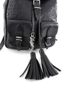 Saint Laurent Black Croc Embossed Leather YSL Tassel Logo Small Festival Backpack