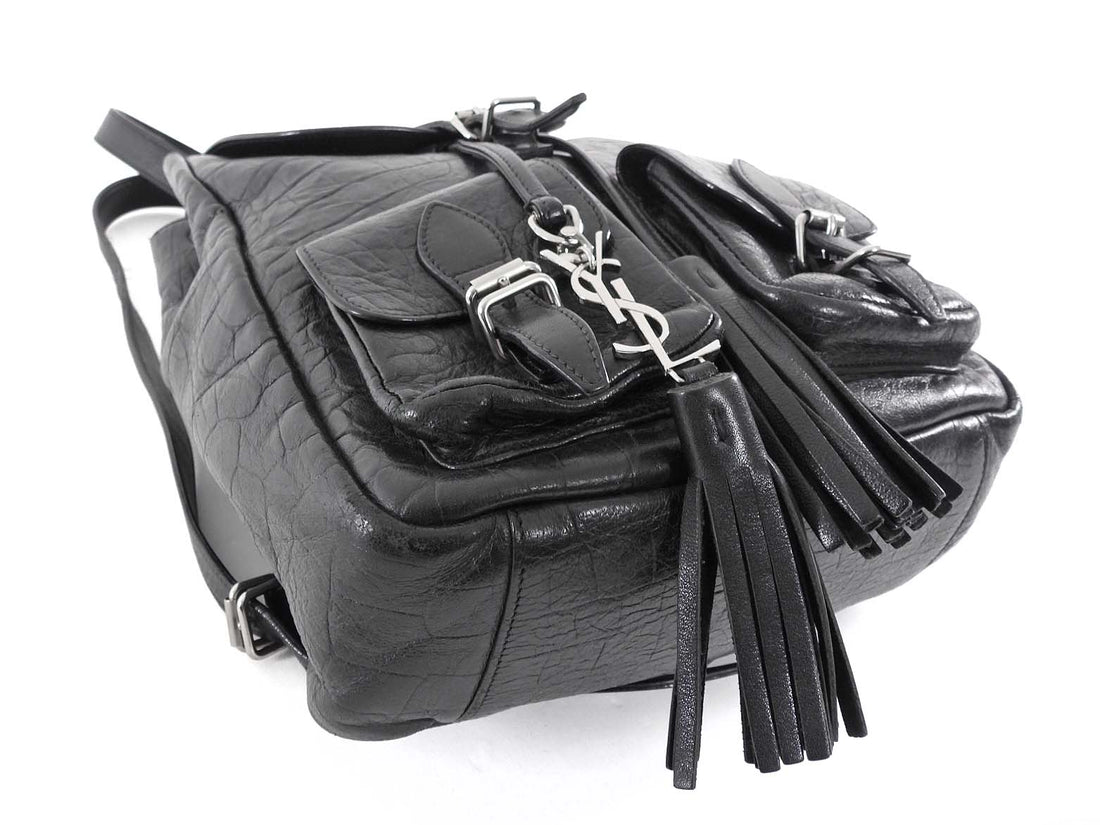 Saint Laurent Black Croc Embossed Leather YSL Tassel Logo Small Festival Backpack