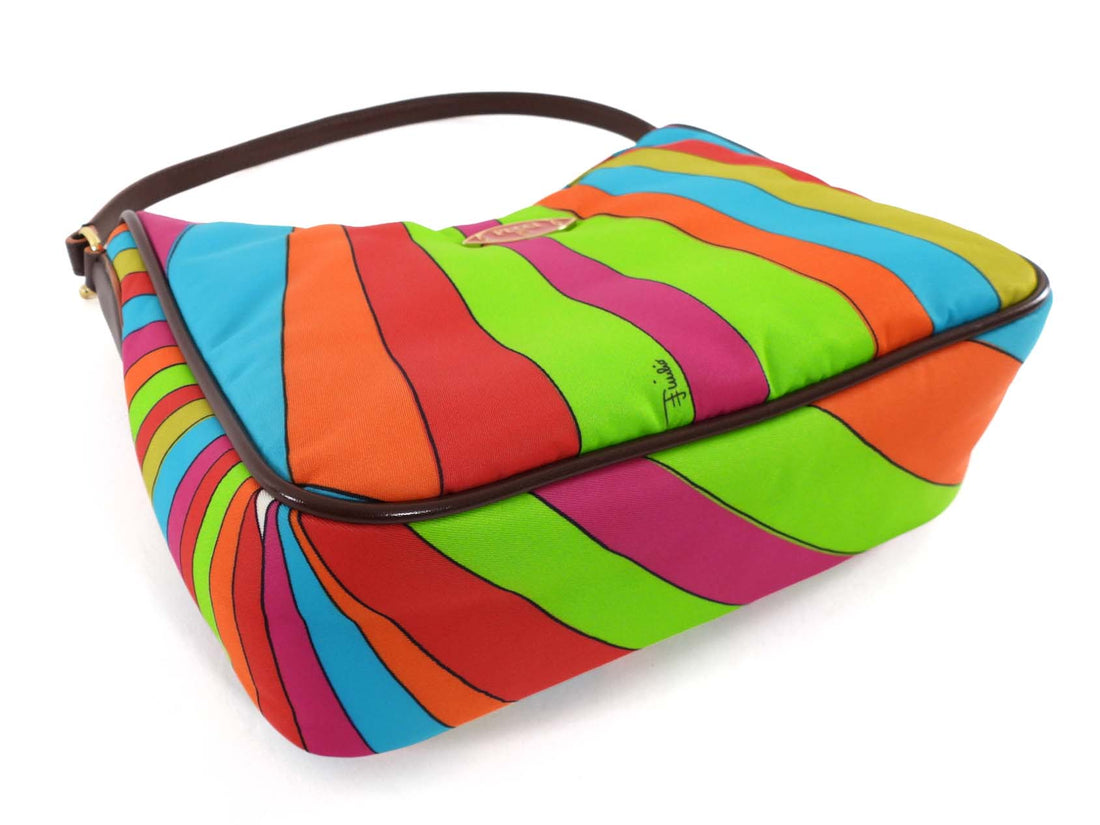Emilio Pucci Yummy Stripe Print Nylon Hobo Shoulder Bag