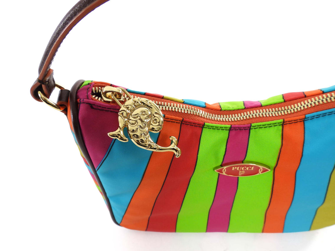 Emilio Pucci Yummy Stripe Print Nylon Hobo Shoulder Bag