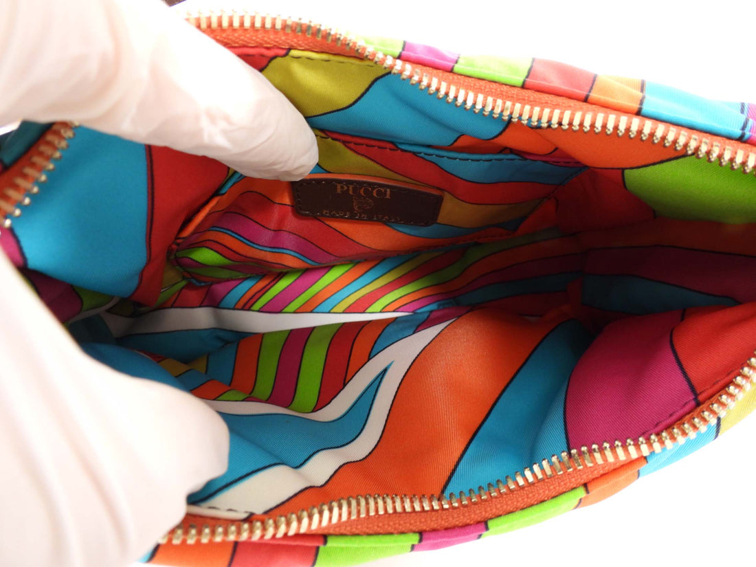 Emilio Pucci Yummy Stripe Print Nylon Hobo Shoulder Bag