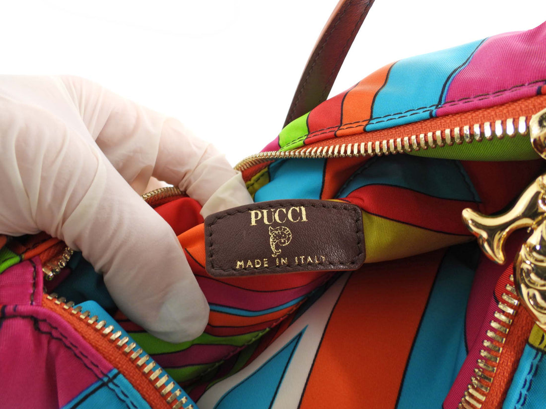 Emilio Pucci Yummy Stripe Print Nylon Hobo Shoulder Bag