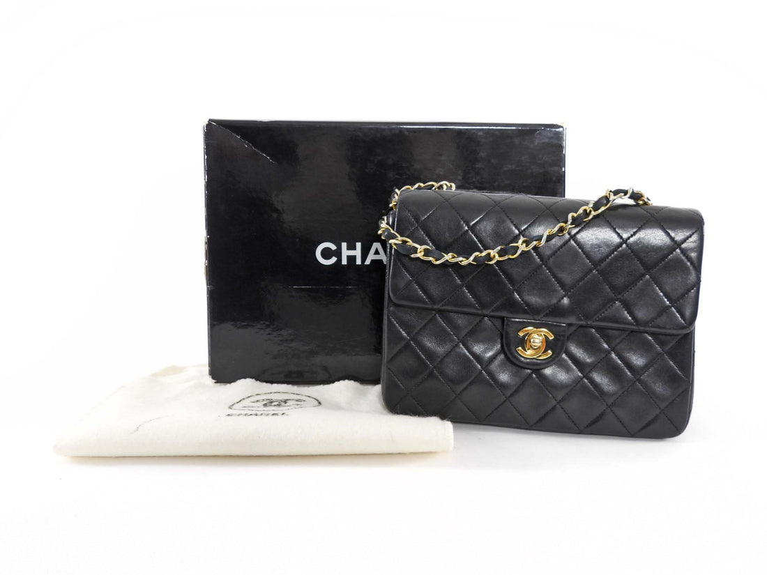 Chanel Vintage 1989 Black Quilted Leather Mini Square Classic Flap Bag GHW