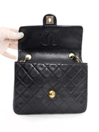 Chanel Vintage 1989 Black Quilted Leather Mini Square Classic Flap Bag GHW