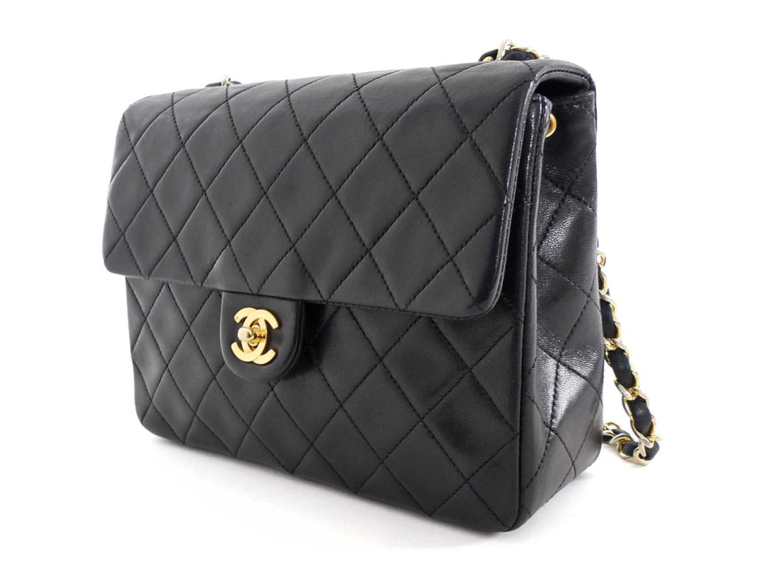 Chanel Vintage 1989 Black Quilted Leather Mini Square Classic Flap Bag GHW