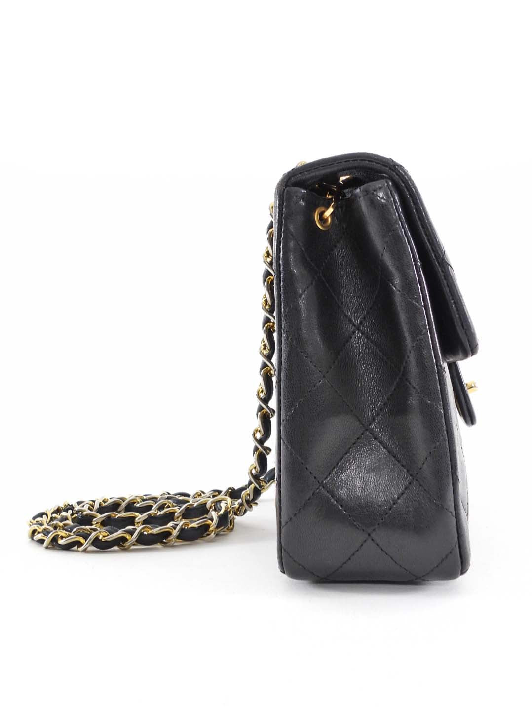 Chanel Vintage 1989 Black Quilted Leather Mini Square Classic Flap Bag GHW