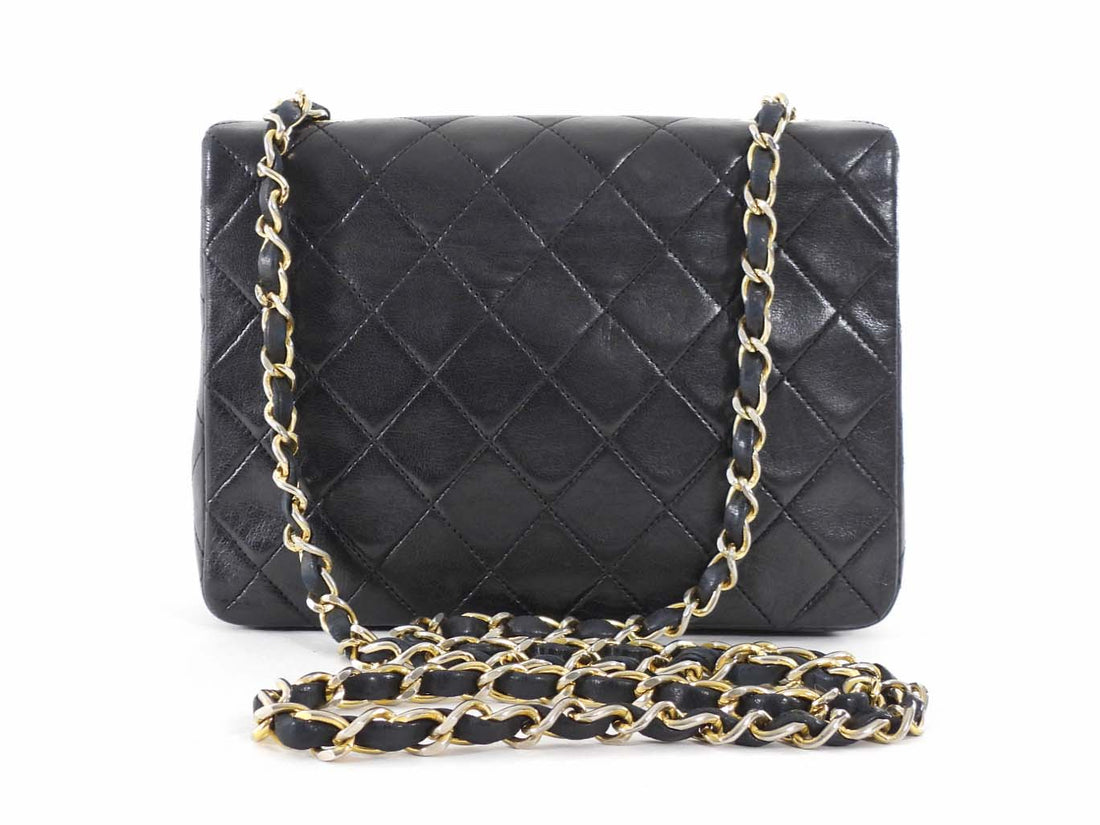Chanel Vintage 1989 Black Quilted Leather Mini Square Classic Flap Bag GHW