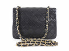 Chanel Vintage 1989 Black Quilted Leather Mini Square Classic Flap Bag GHW