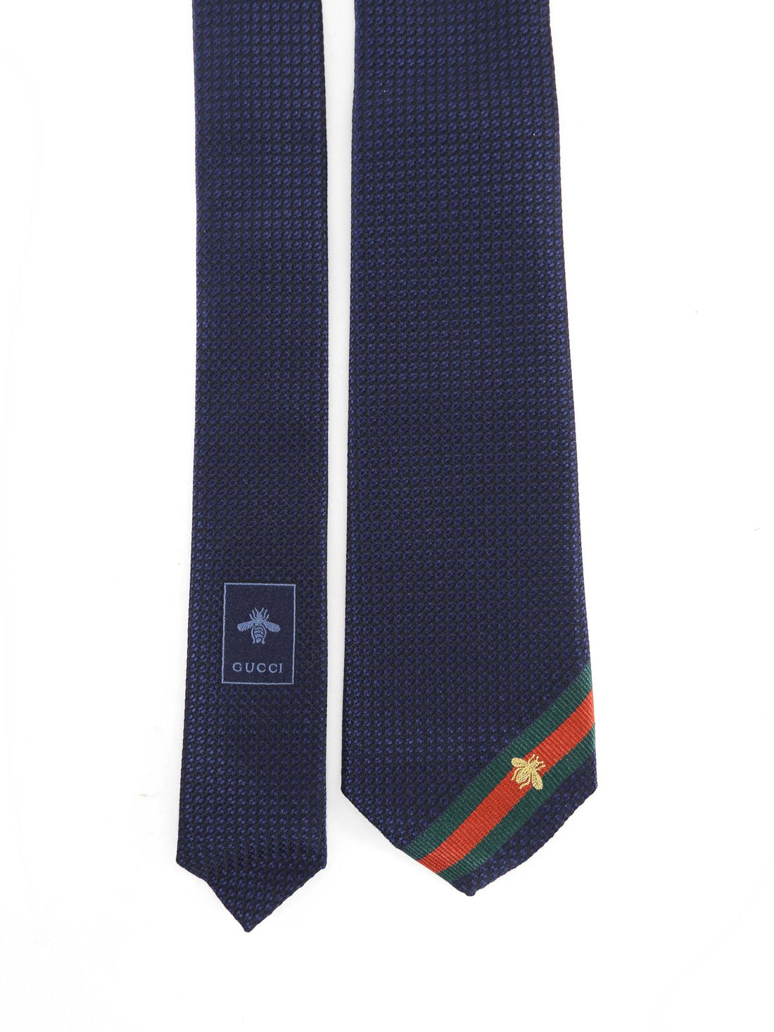 Gucci Navy Blue Iconic Stripe Bee Embroidered Henan Tie