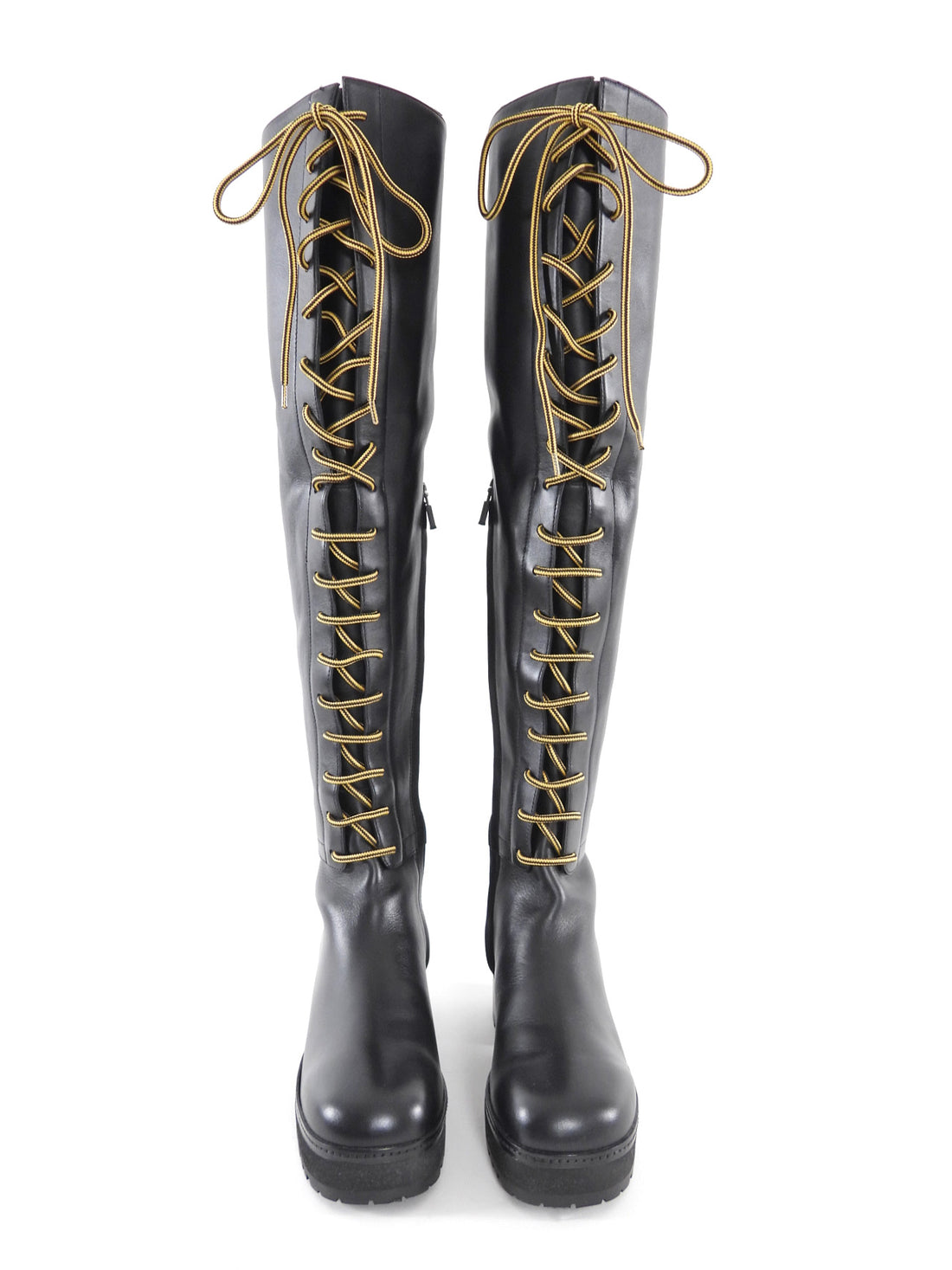 Dior Black D road Tall Leather Lace Up Over The Knee Boots - EU38