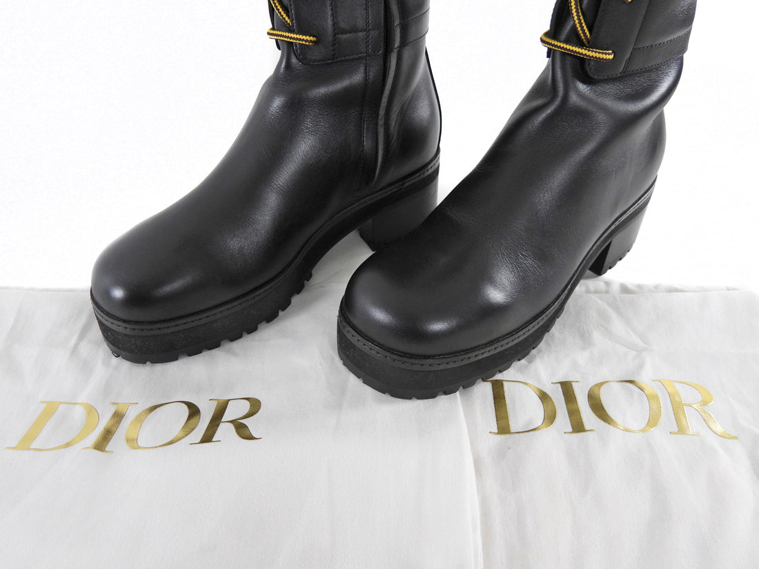 Dior Black D road Tall Leather Lace Up Over The Knee Boots - EU38