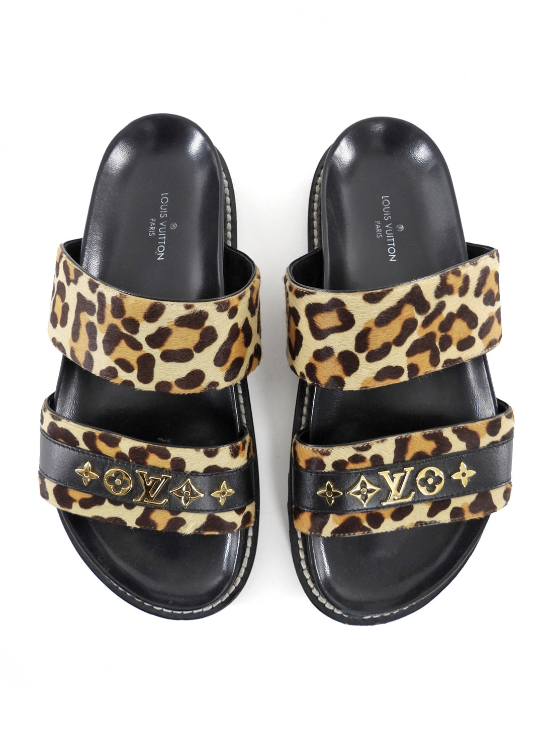 Louis Vuitton Leopard Print Calf Hair Bom Dia Logo Flat Sandals - 36