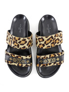 Louis Vuitton Leopard Print Calf Hair Bom Dia Logo Flat Sandals - 36