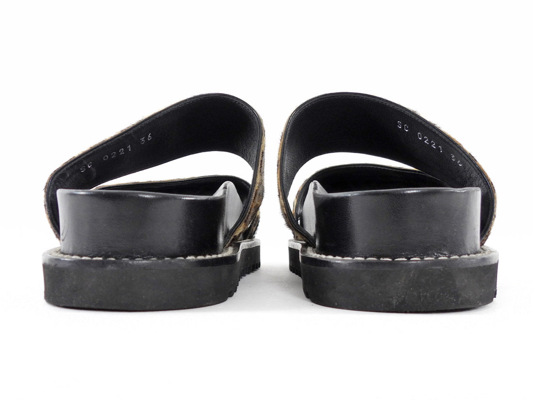 Louis Vuitton Leopard Print Calf Hair Bom Dia Logo Flat Sandals - 36